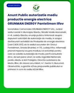 GRUNMAN ENERGY solicită acord de mediu pentru producerea energiei electrice în Pantelimon Ilfov