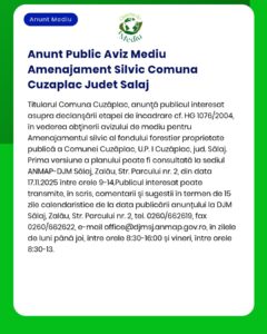 Anunt Public Aviz Mediu Amenajament Silvic Comuna Cuzaplac Judet Salaj