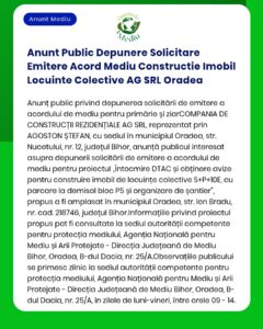 Anunt Public Depunere Solicitare Emitere Acord Mediu Constructie Imobi