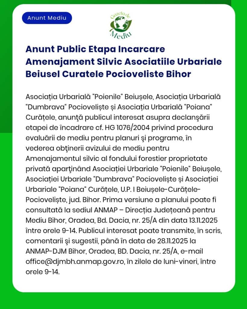 Anunt Public Etapa Incarcare Amenajament Silvic Asociatiile Urbariale