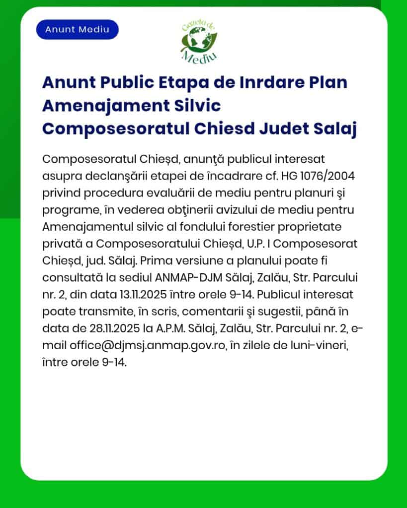 Anunt Public Etapa de Inrdare Plan Amenajament Silvic Composesoratul C
