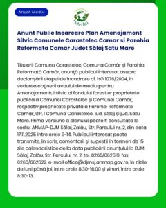 Anunt Public Incarcare Plan Amenajament Silvic Comunele Carastelec Cam