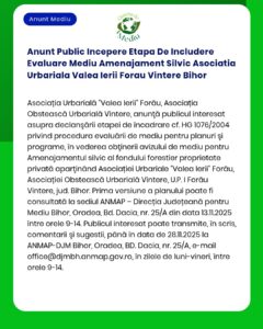 Anunt Public Incepere Etapa De Includere Evaluare Mediu Amenajament Si