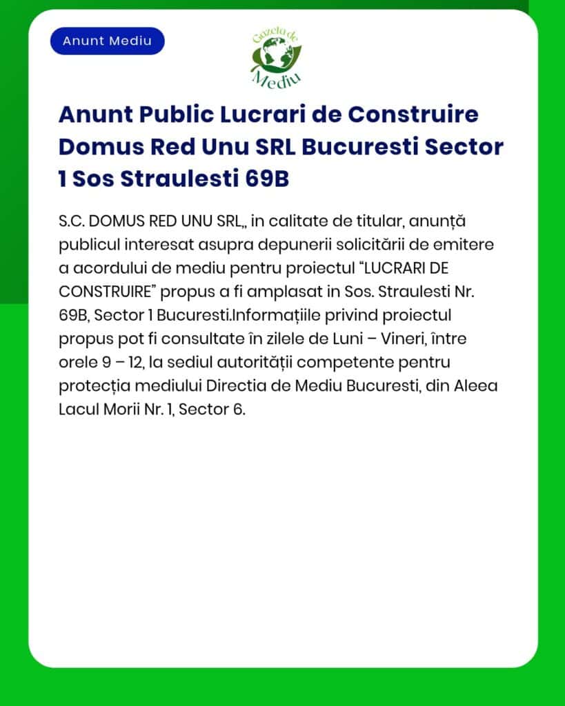 Anunt Public Lucrari de Construire Domus Red Unu SRL Bucuresti Sector