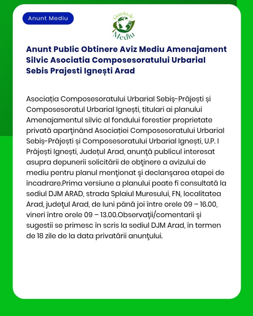 Anunt Public Obtinere Aviz Mediu Amenajament Silvic Asociatia Composes