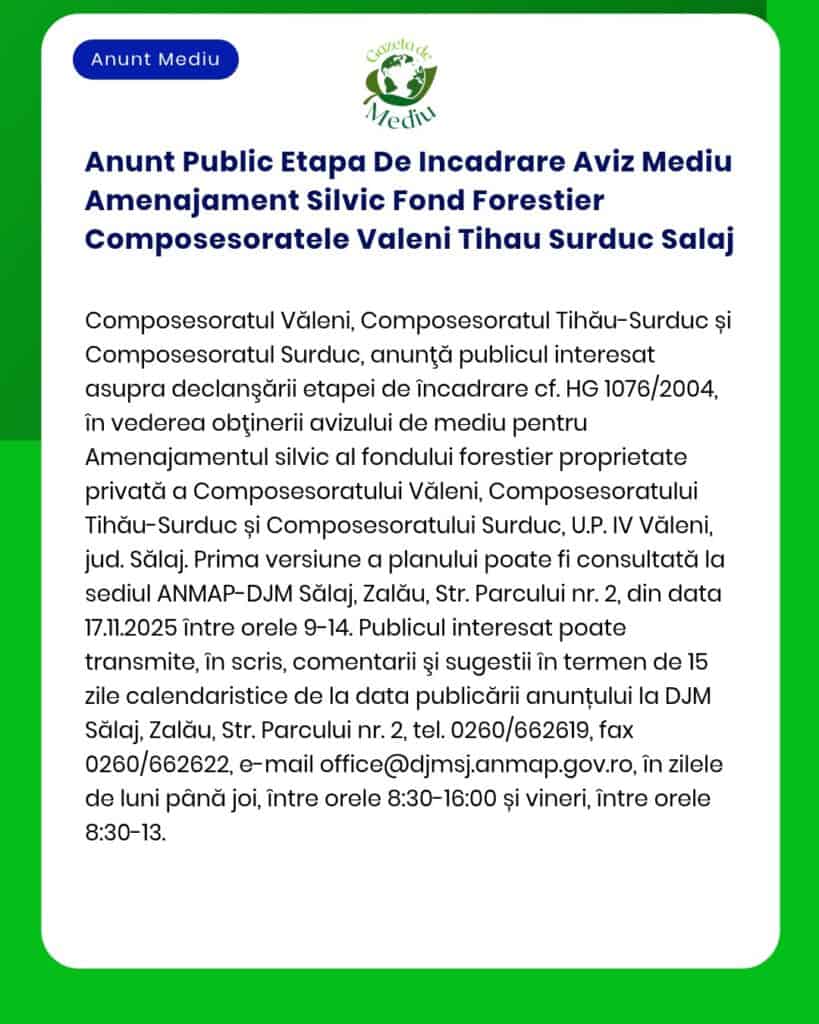 Anunt Public Etapa De Incadrare Aviz Mediu Amenajament Silvic Fond For
