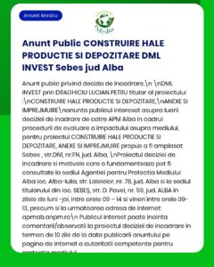 Anunț privind construirea de hale de depozitare în jud. Alba, cu detalii despre solicitări de avize și decizii APM.