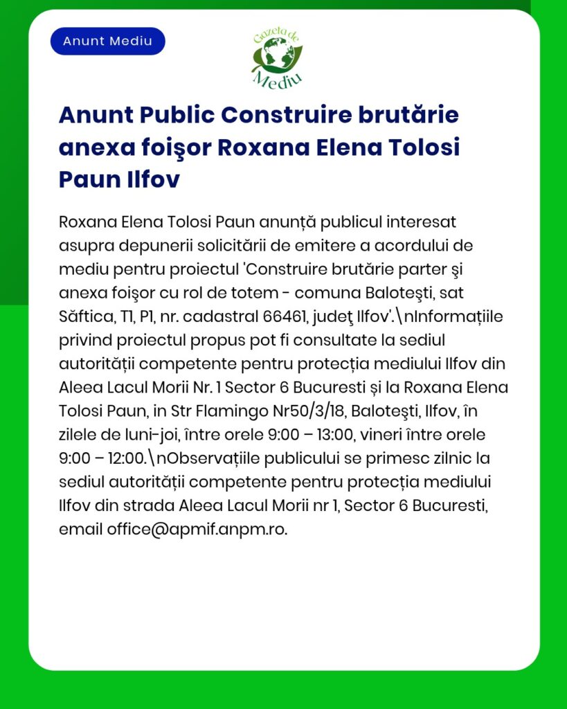 Anunț privind construirea unui anexă de brutărie în Ilfov și informații despre procesul de obținere a avizelor.