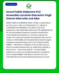 Anunț privind dezvoltarea unui proiect de locuințe colective în Alba Iulia, cu informații procedurale de la APM.