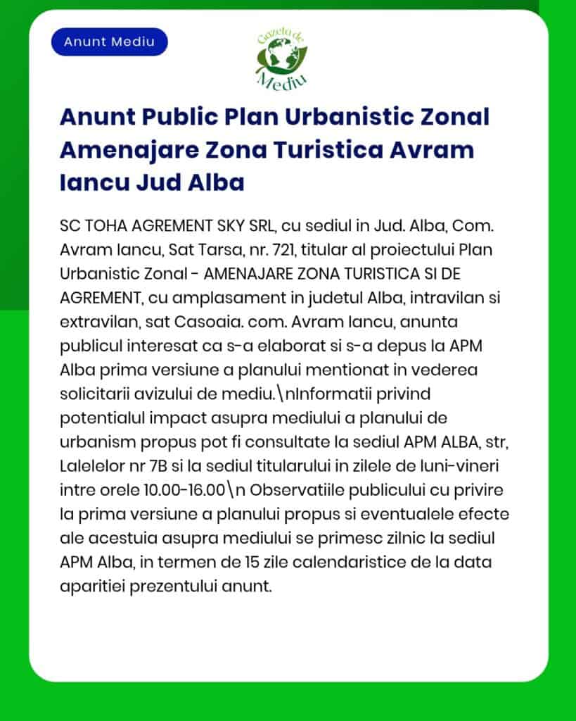 Inițiere Plan Urbanistic Zonal pentru zona Avram Iancu, județul Alba; prezentare obiectiv proiect.