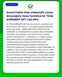 Plan Urbanistic Zonal pentru TOHA AGREMENT SKY în Alba, România, prezentând detalii despre proiect.