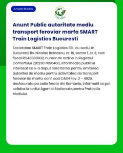 SMART Train Logistics Bucuresti solicită la APM autorizație de mediu pentru transport feroviar de mărfuri.