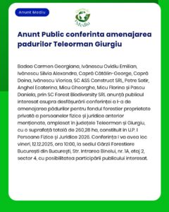 Anunț privind discuții despre gestionarea proprietății forestiere în Giurgiu și lista participanților.