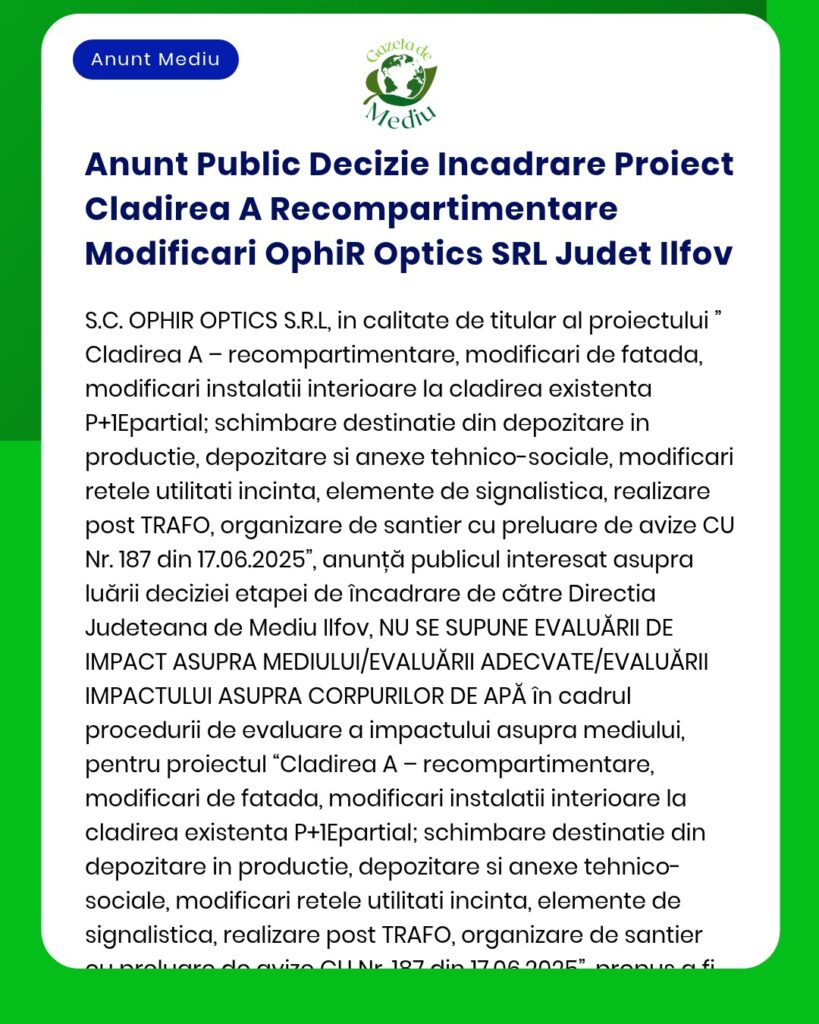 Anunt Public Decizie Incadrare Proiect Cladirea A Recompartimentare Mo