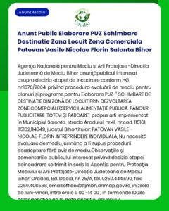 Anunt Public Elaborare PUZ Schimbare Destinatie Zona Locuit Zona Comer