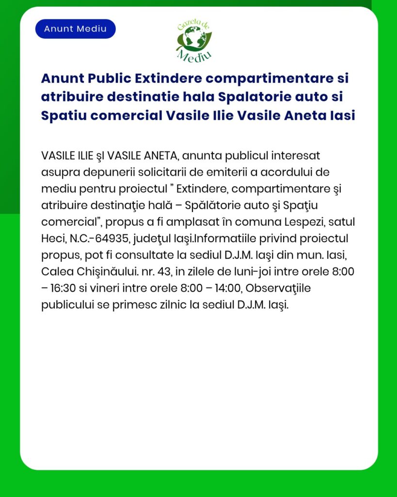 Anunt Public Extindere compartimentare si atribuire destinatie hala Sp