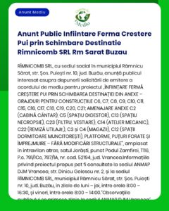 Anunt Public Infiintare Ferma Crestere Pui prin Schimbare Destinatie R