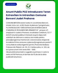 Anunt Public PUZ Introducere Teren Extravilan in Intravilan Comuna Ber