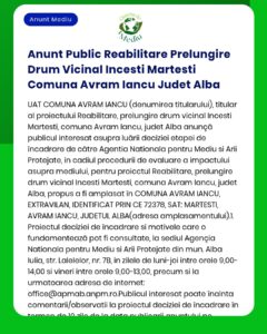 Anunt Public Reabilitare Prelungire Drum Vicinal Incesti Martesti Comu