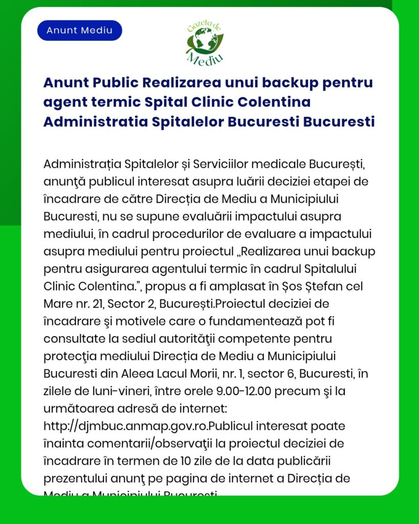 Anunt Public Realizarea unui backup pentru agent termic Spital Clinic