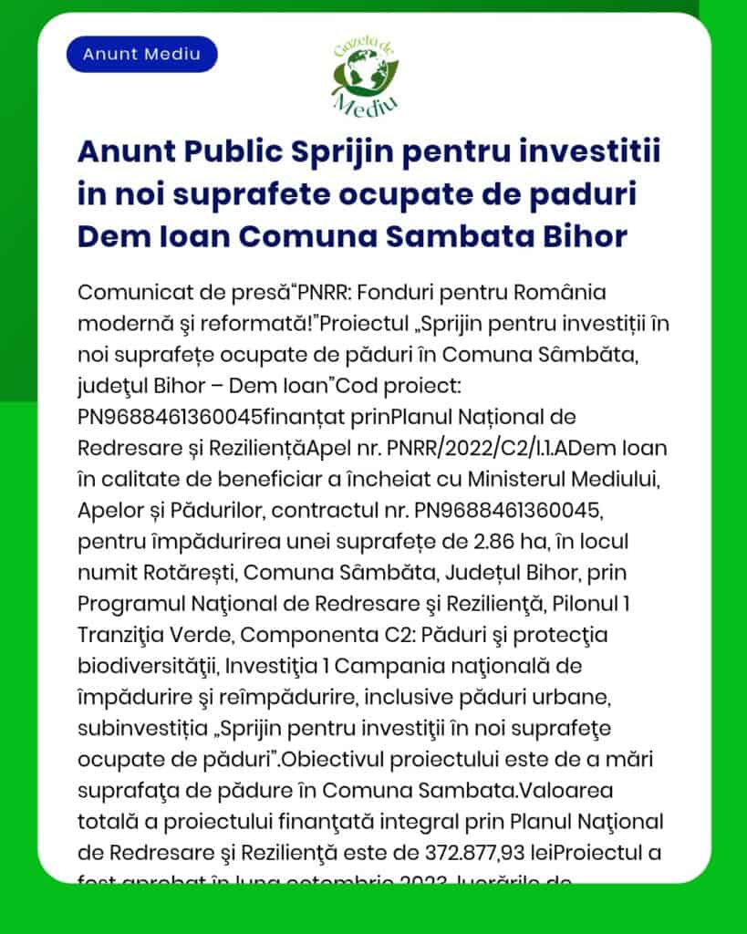 Anunt Public Sprijin pentru investitii in noi suprafete ocupate de pad