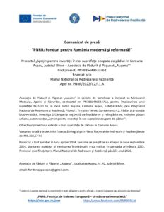 Comunicat despre proiect finanțat pentru gestionarea durabilă a pădurilor Bihor prin PNRR, Asociația de Pădurit Aușeu.