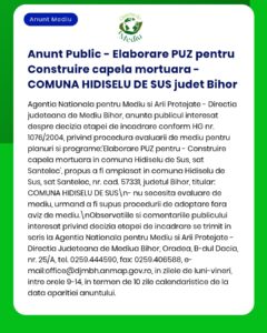 Întocmire Plan Urbanistic pentru capelă mortuară în Hidișelu de Sus, Bihor, cu referințe APM și legal.