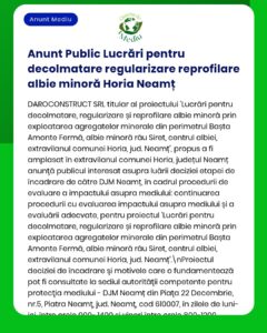 Lucrări planificate de regularizare și reprofilare a albiei râurilor minore în județul Neamț, România, de către DARO CONSTRUCT SRI.