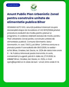 Anunț privind un plan de dezvoltare urbană în Bihor.