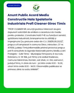 Anunt Public Acord Mediu Constructie Hala Spalatorie Industriala Profi