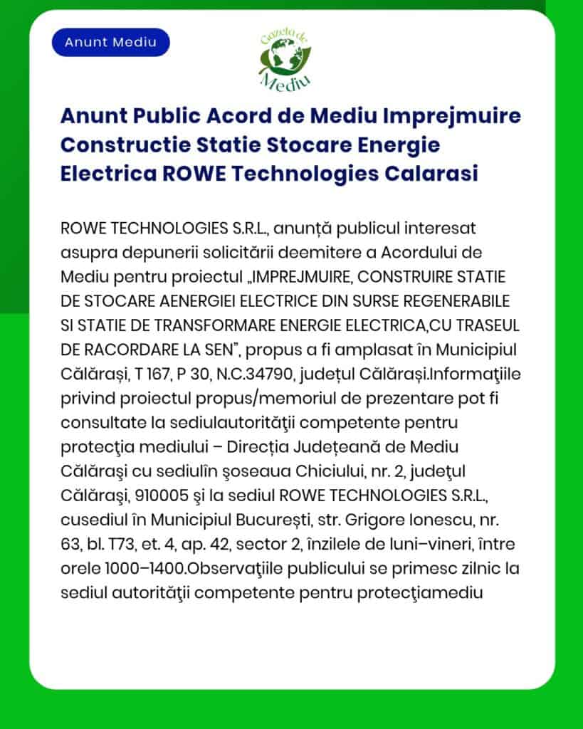 Anunt Public Acord de Mediu Imprejmuire Constructie Statie Stocare Ene