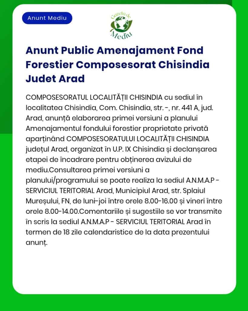 Anunt Public Amenajament Fond Forestier Composesorat Chisindia Judet A