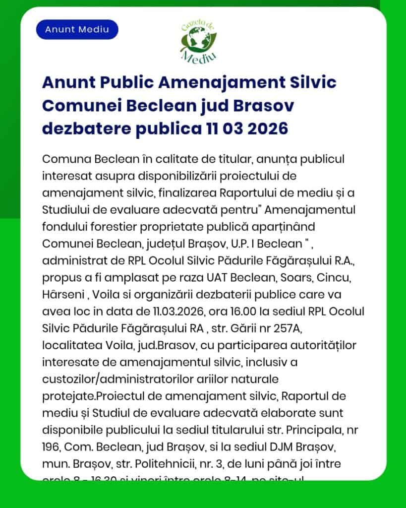 Anunt Public Amenajament Silvic Comunei Beclean jud Brasov dezbatere p