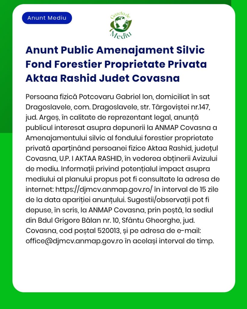Anunt Public Amenajament Silvic fond forestier proprietate privata Akt