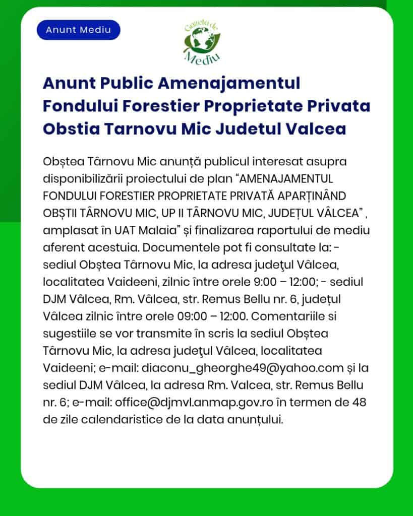 Anunt Public Amenajamentul Fondului Forestier Proprietate Privata Obst