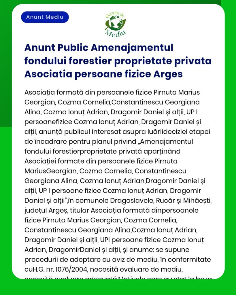 Anunt Public Amenajamentul fondului forestier proprietate privata Asoc