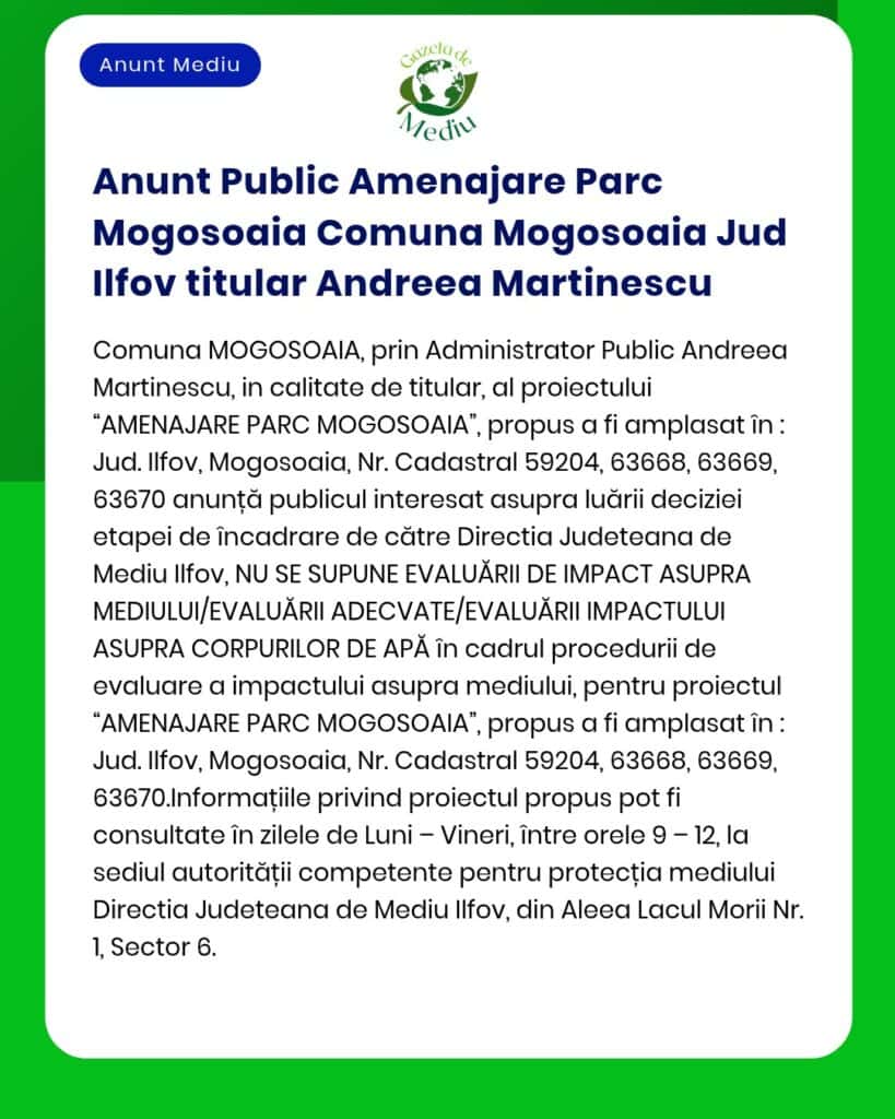 Anunt Public Amenajare Parc Mogosoaia Comuna Mogosoaia Jud Ilfov titul