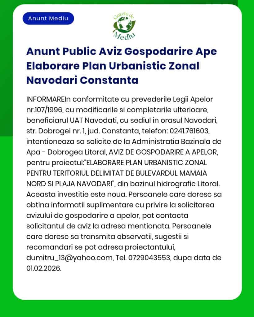 Anunt Public Aviz Gospodarire Ape Elaborare Plan Urbanistic Zonal Navo