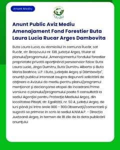 Anunt Public Aviz Mediu Amenajament Fond Forestier Buta Laura Lucia Ru