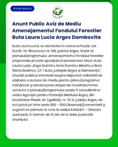 Anunt Public Aviz de Mediu Amenajamentul Fondului Forestier Buta Laura