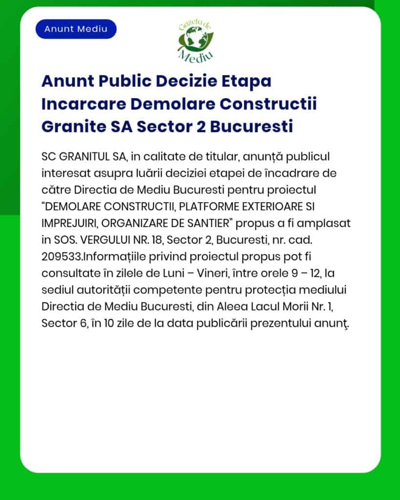 Anunt Public Decizie Etapa Incarcare Demolare Constructii Granite SA S