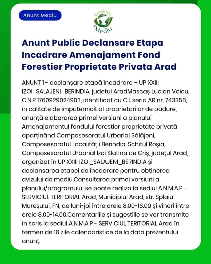 Anunt Public Declansare Etapa Incadrare Amenajament Fond Forestier Pro
