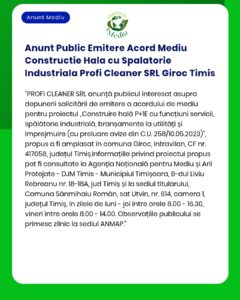 Anunt Public Emitere Acord Mediu Constructie Hala cu Spalatorie Indust