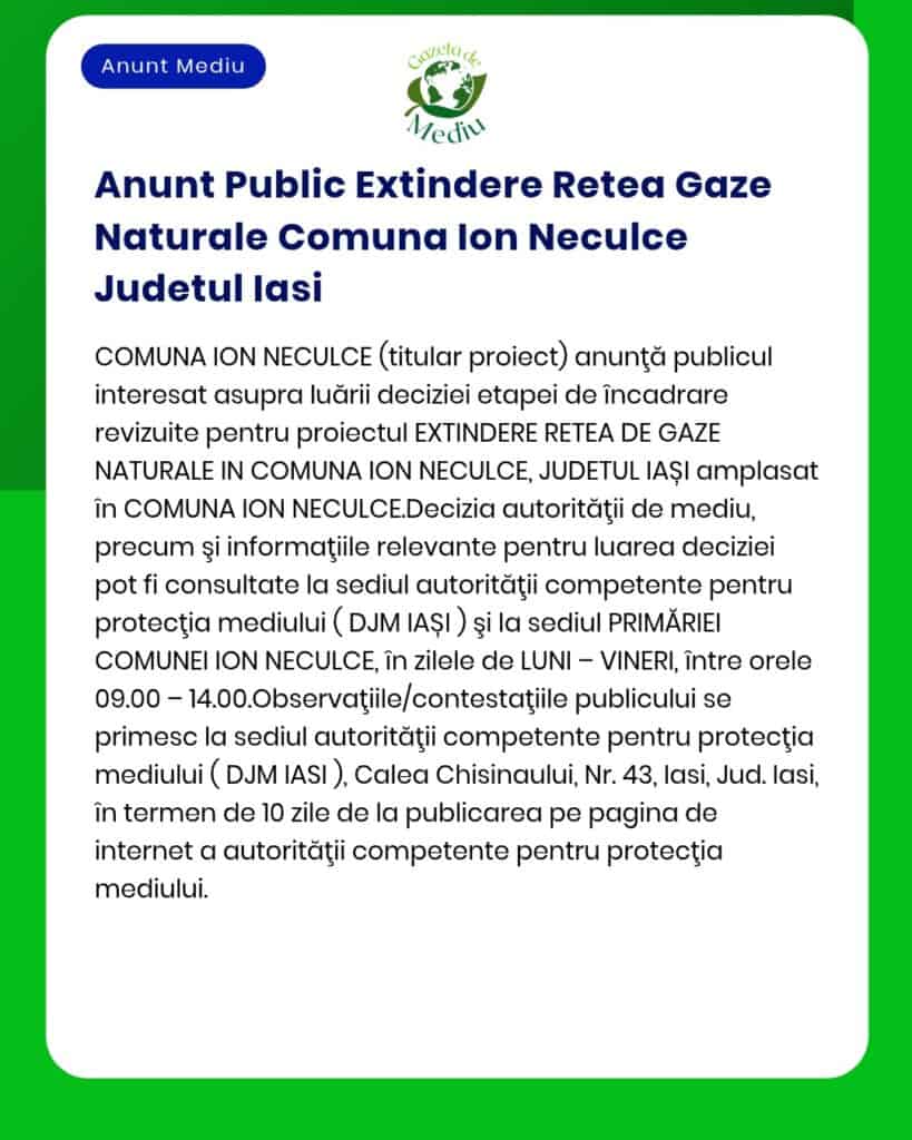 Anunt Public Extindere Retea Gaze Naturale Comuna Ion Neculce Judetul