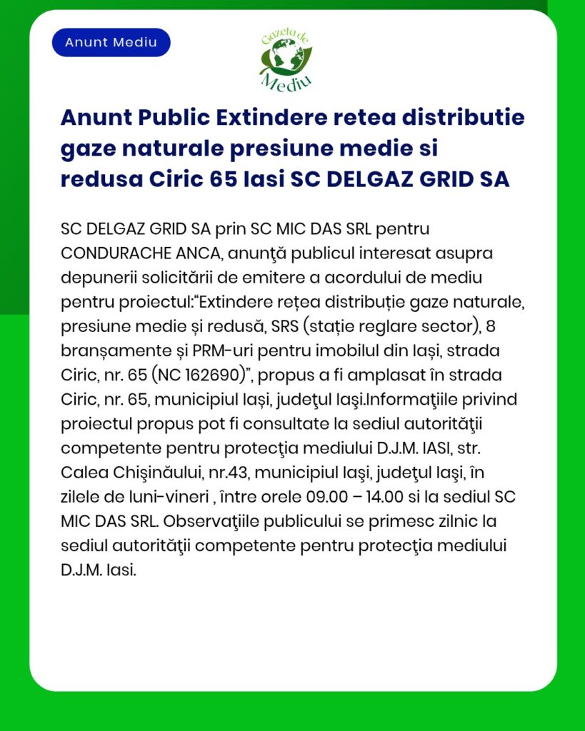Anunt Public Extindere retea distributie gaze naturale presiune medie