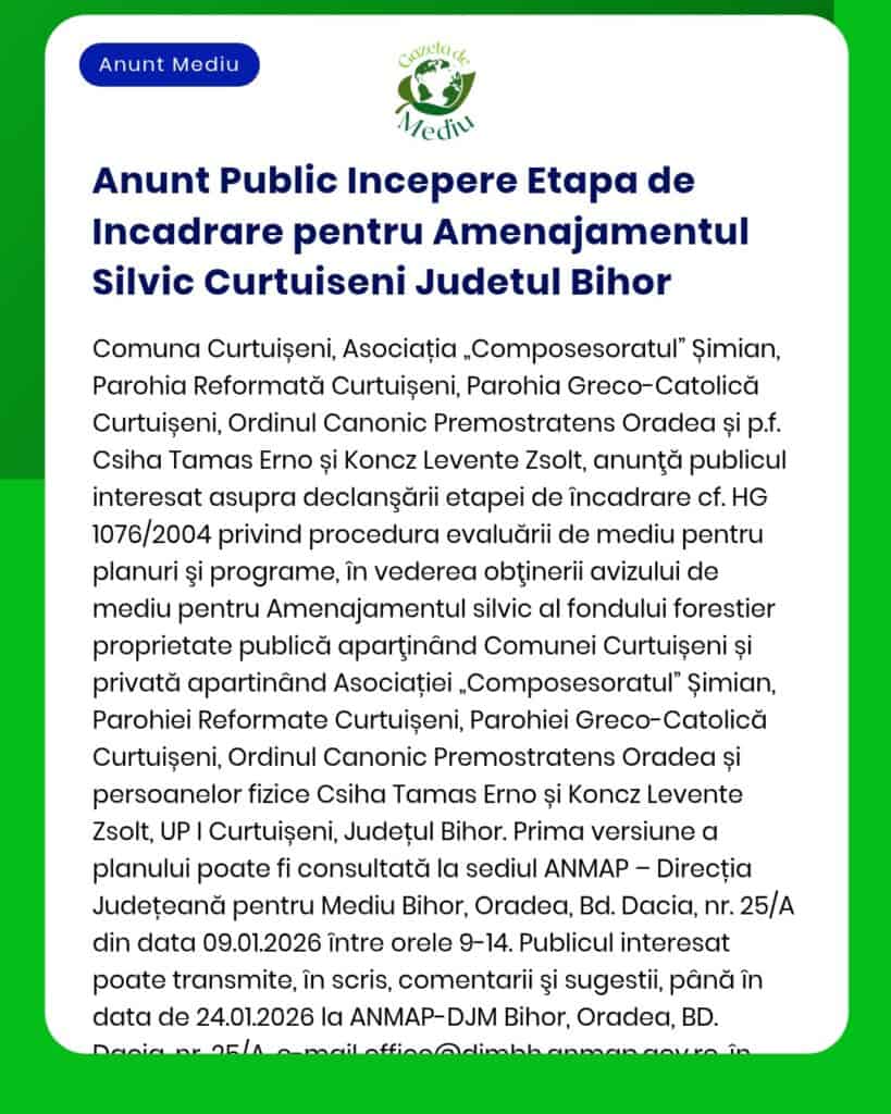 Anunt Public Incepere Etapa de Incadrare pentru Amenajamentul Silvic C