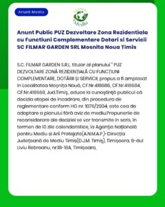 Anunt Public PUZ Dezvoltare Zona Rezidentiala cu Functiuni Complementa