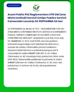 Anunt Public PUZ Reglementare UTR CM Zona Mixta Instituții Servicii Ec