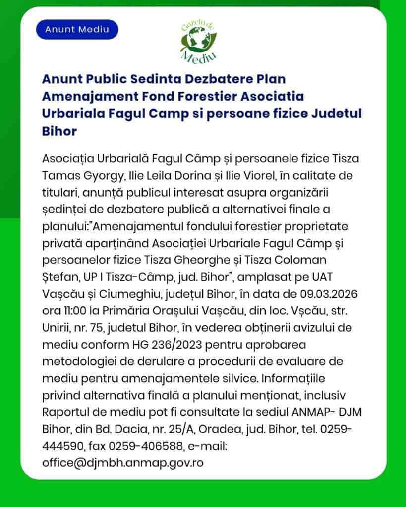Anunt Public Sedinta Dezbatere Plan Amenajament Fond Forestier Asociat