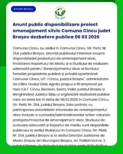 Anunt public disponibilizare proiect amenajament silvic Comuna Cincu j